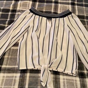 White white blue stripes off the shoulder crop top blouse. Size small.